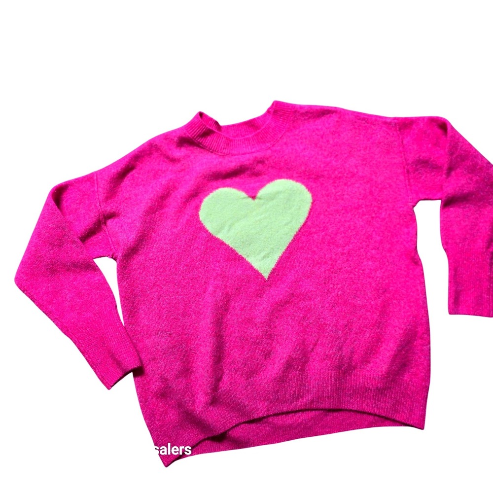 Vince Camuto Pink Heart Intarsia Crewneck‎ Sweater XS Hot Pink  Pullover